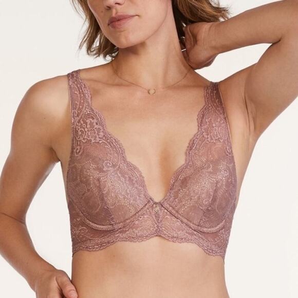 ThirdLove Longline Lace Plunge V-Neck Underwire Bra Twilight Purple Mauve 38D - Picture 1 of 10